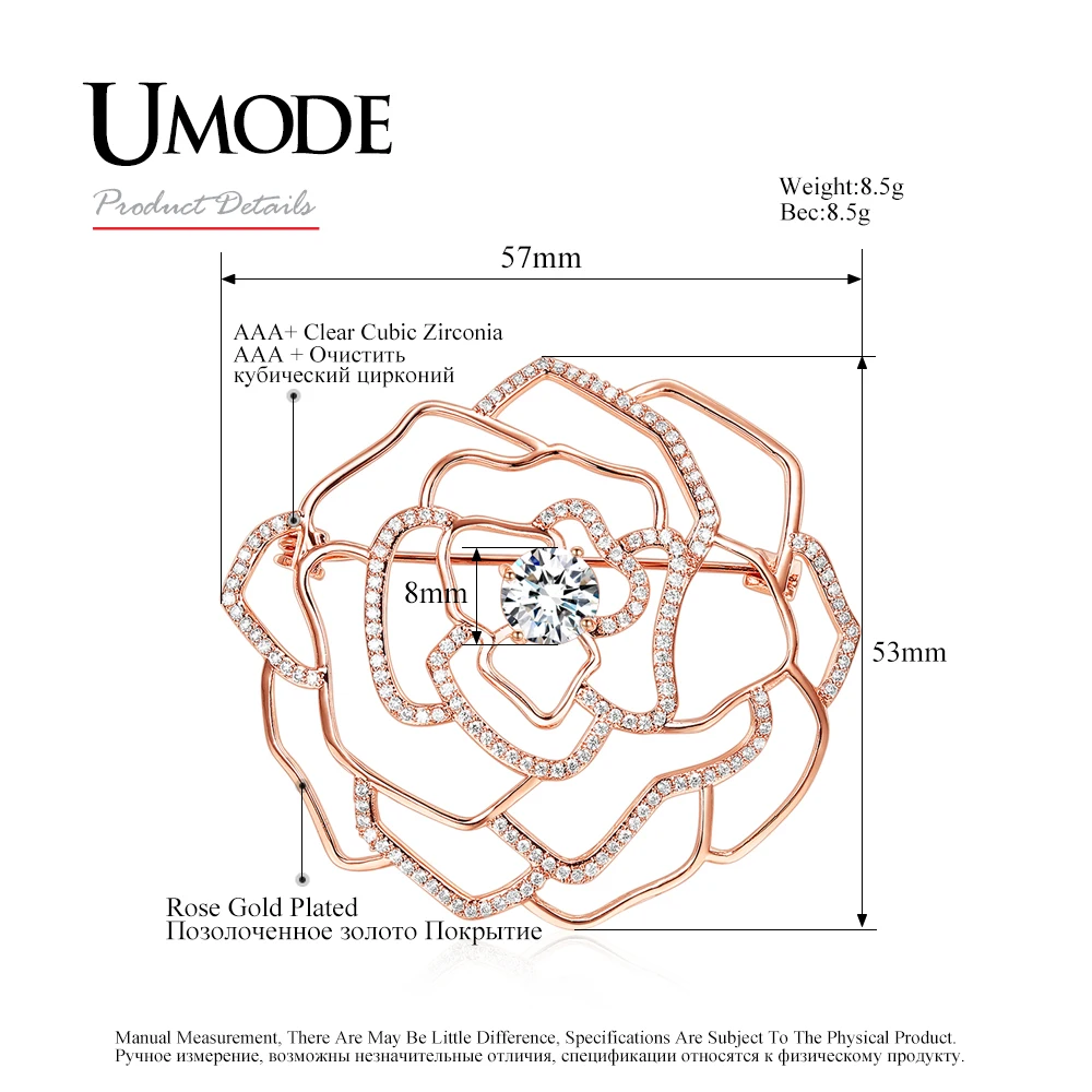 UMODE розовое золото цвет цветок броши винтажные булавки для костюма Кристалл кубические Броши с фианитом женские роскошные ювелирные аксессуары UX0017A