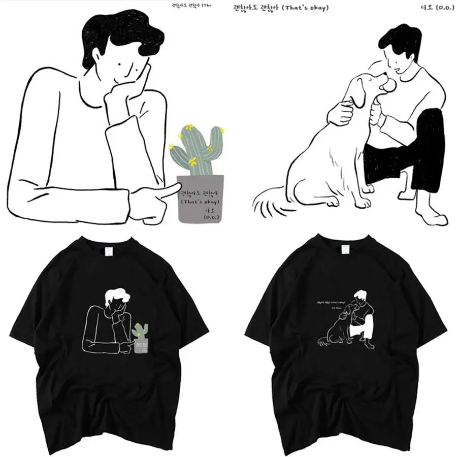 

Kpop EXO D O That's okay Support Cotton T-shirt Fashion Students Tee Loose Tshirt for Men and Women