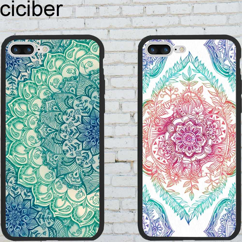 

ciciber Phone Cases Mandala Pattern for Iphone 6 6S 7 8 Plus X Hybrid Silicone Matte Hard PC Phone Back Cover Capinha