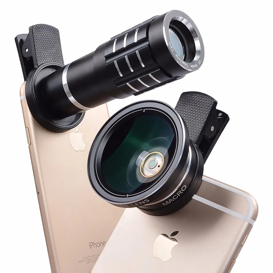 

2017 Universal Clips 0.45X Wide Angle Macro lenses 12x telephoto lens Mobile Phone Lentes For iPhone 5s 6 6s 7 8 Plus Smartphone