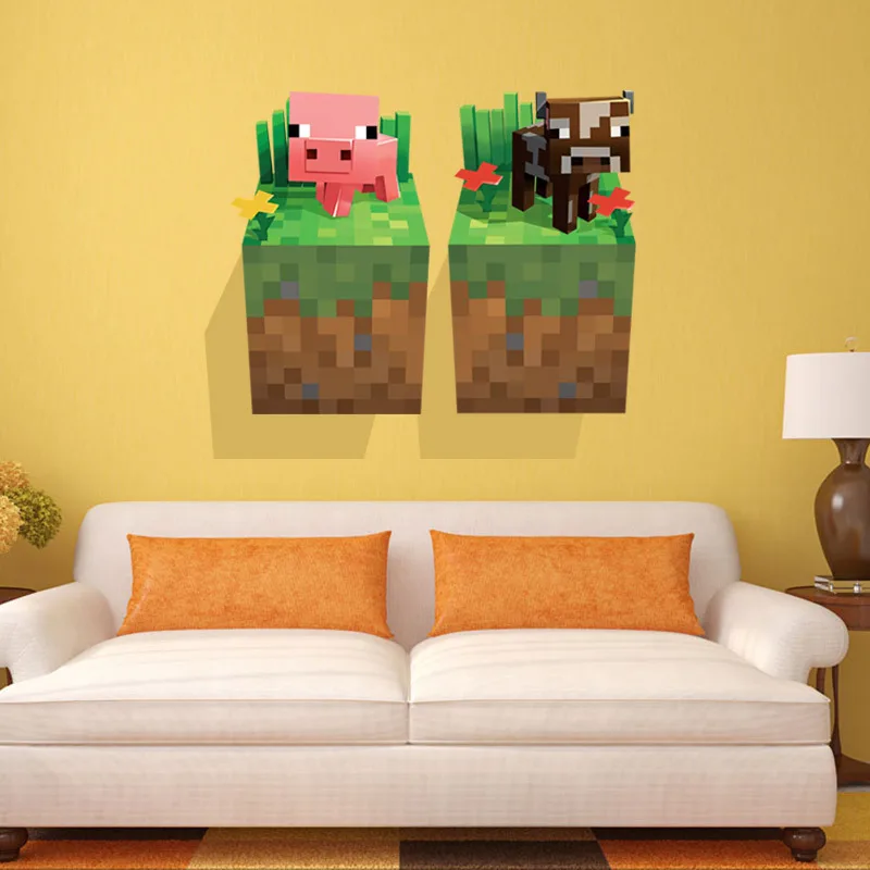 Minecraftスティーブ壁ステッカーの家の装飾子供のための部屋の壁紙ピンクのブタ牛高い品質 Aliexpress 家のリフォーム