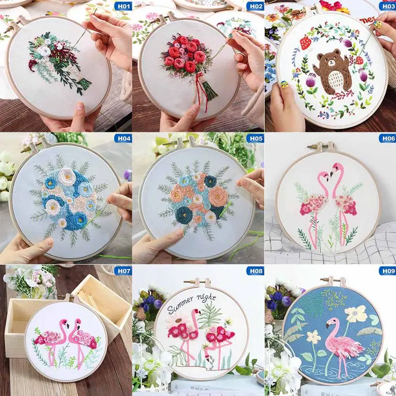 Europe DIY Ribbon Flowers Embroidery Set for Beginner Needlework Kits