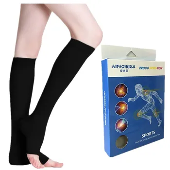 

Multifunctional Nylon Sleeping Open Toe Pressure Socks Elastic Pure Colour Prevent Varicose Veins Compression Sock With Gift Box