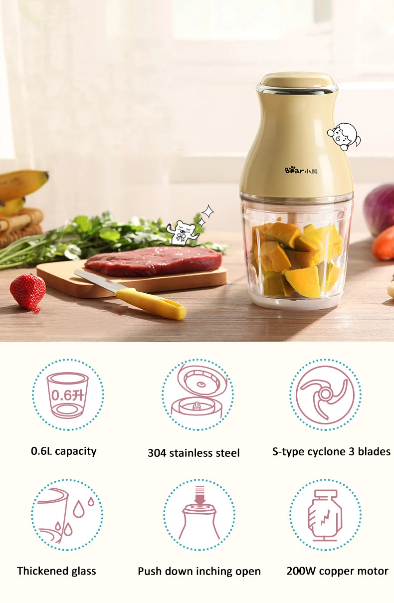 Kbxstart мясной блендер-Измельчитель пищевой миксер для пищевых добавок Электрический автоматический многофункциональный измельчитель домашний кухонный комбайн 0.6л