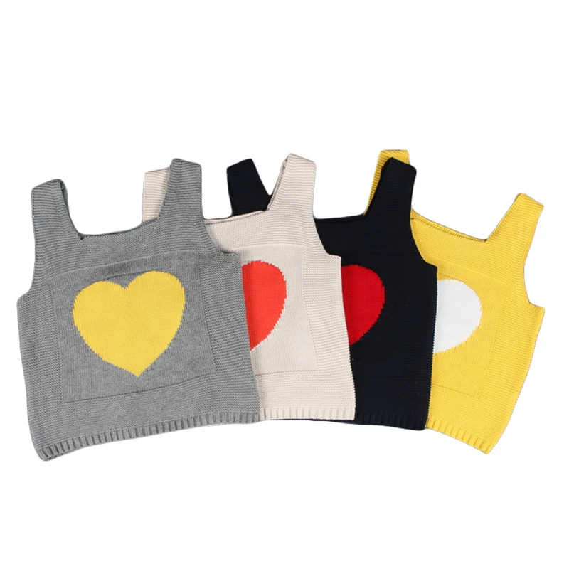 

Baby Girls Knitted Vest 2017 New INS Hot Heart Shaped Sweaters Spring Autumn Cotton Outwear Yellow Navy Pullovers 12M-5Y KW74