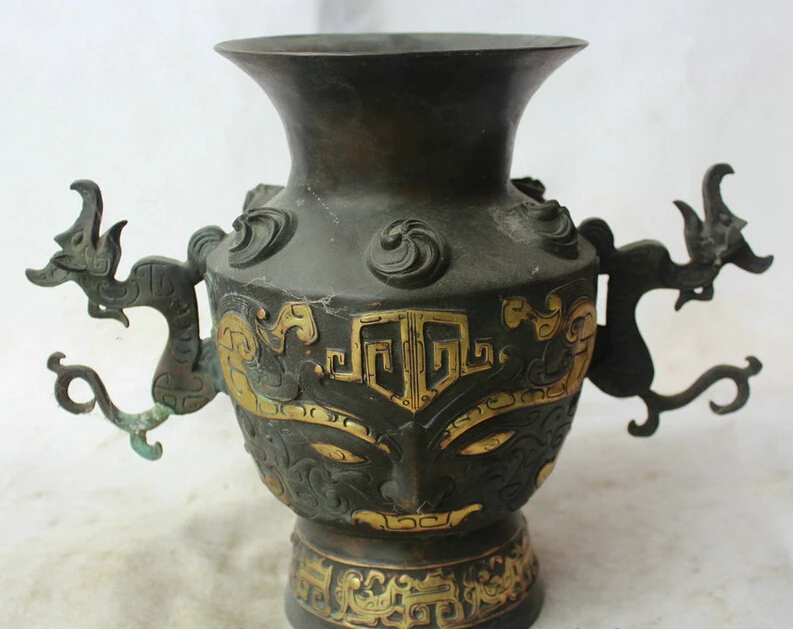 

song voge gem S5678 13 Chinese Dynasty palace Bronze Gild Beast handle blossom flower Bottle Vase