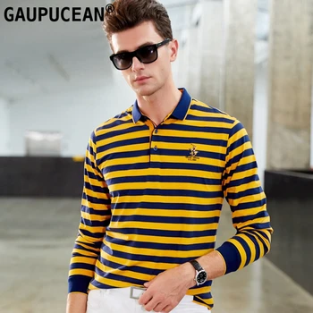 

95% Cotton 5% Spandex Men Long Sleeve Polo Shirt Asian Sizes Male Anti-pilling Quality Fashion Embroidery Yellow Man Polo-shirt
