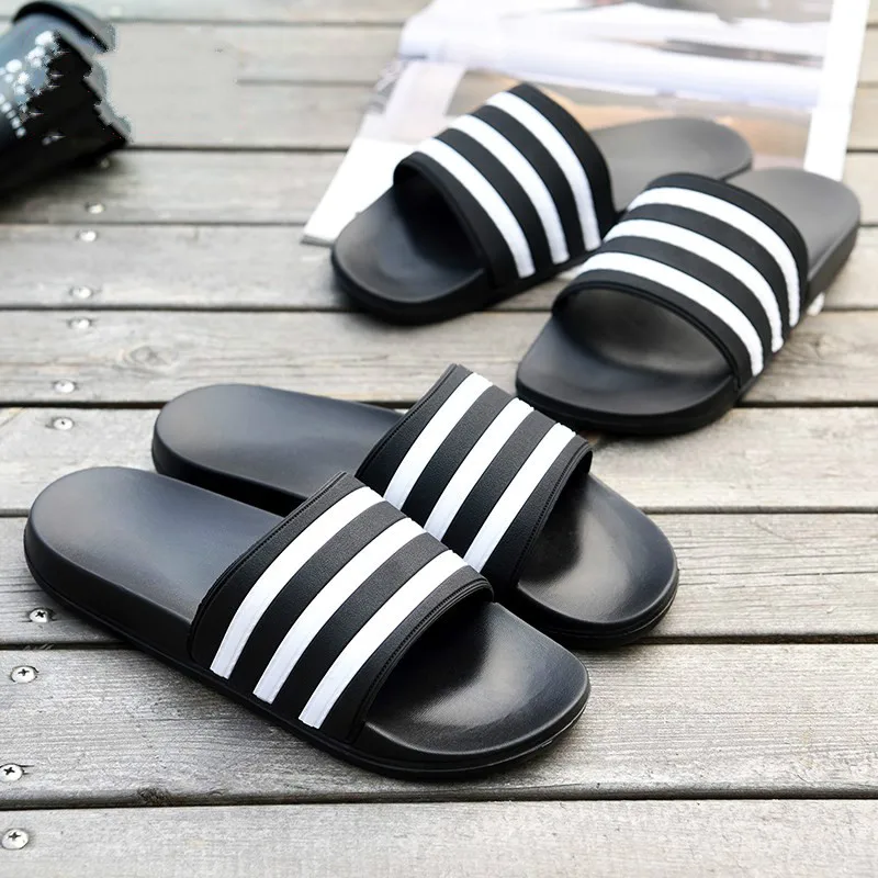 

Dropshipping Men Slippers EVA Shoes Women Couple Flip Flops Soft Black and White Stripes Casual Summer Male Chaussures Femme