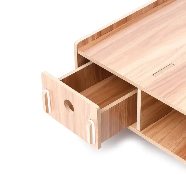 Cherry Wood Color Wooden Monitor Riser Tv Stand Desk Organizer