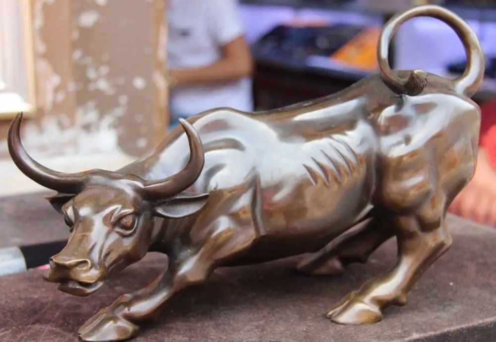 

China Bronze Copper Home Feng Shui Money Wealth Lucky OX Oxen Bull Art Sculpture