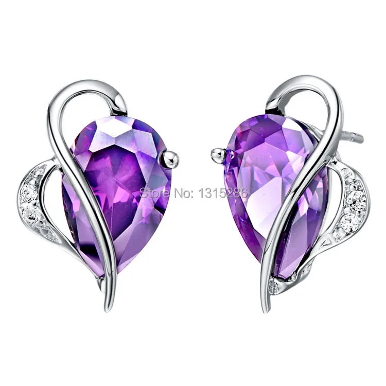 Earring Shining Heart Shape Love Brand New Gem Stone Earrings Stud Earring Shining Heart Shape Love Brand New Gem Stone Earrings Stud Purple Amethyst Red Ruby Women 18k White Gold Filled Options In From