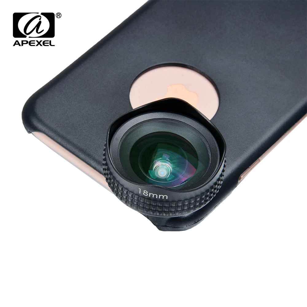 Apexel Optic Pro Lens Super Wide Angle 100 degree High Clarity Cell Phone Camera Lens Kit for iPhone X 8 More smartphones 18MM