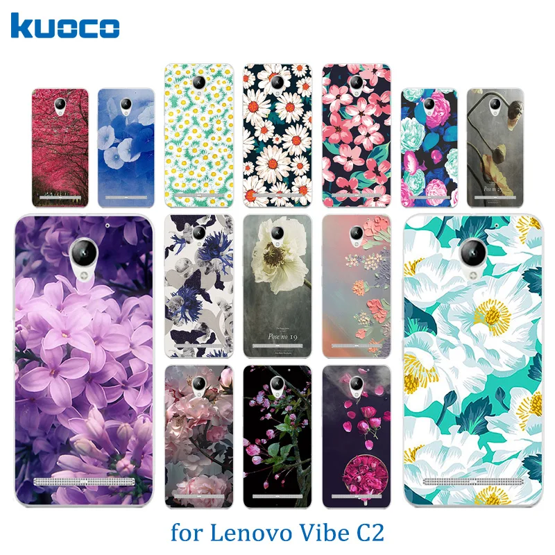 

Phone Case 5.0 inch For Lenovo Vibe C2 Soft Silicone Funda For Lenovo C2 K10a40 Blossom Pattern Transparent Protector Phone Case