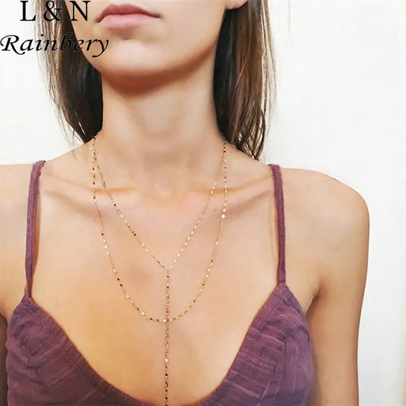 

Rainbery Sexy Double Strand Lariat Necklace Multi Layer Necklace Gold Y Long Tassel Daint Jewelry Collier Collares Femme Bijoux