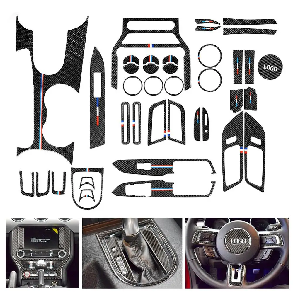 

1 Set Carbon Fiber Center Console Gear Shift Panel Decoration Cover Trim Frame Set Fit for Ford Mustang 2015 2016 2017