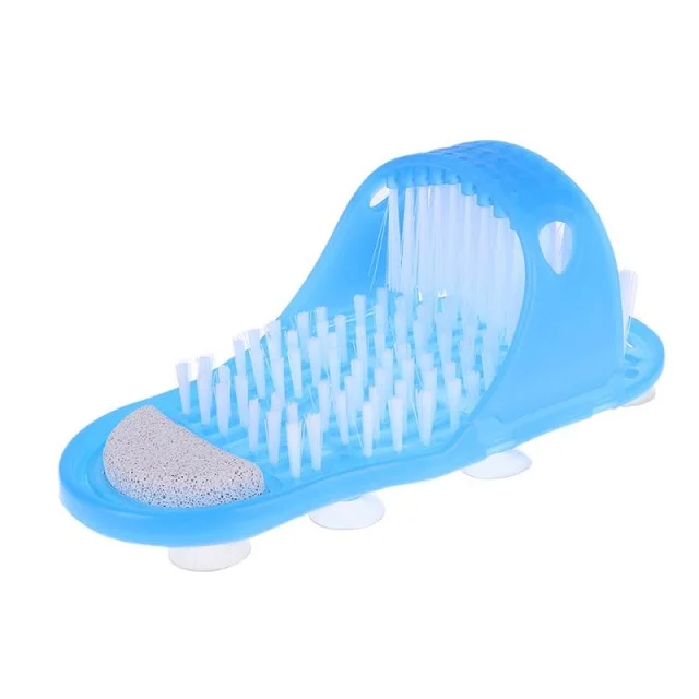 Высококачественная пластиковая щетка для ванной и ног; массажные тапочки для ванной; пемза; отшелушивающая мочалка в форме обуви для душа 28*13,5 см - Цвет: Blue
