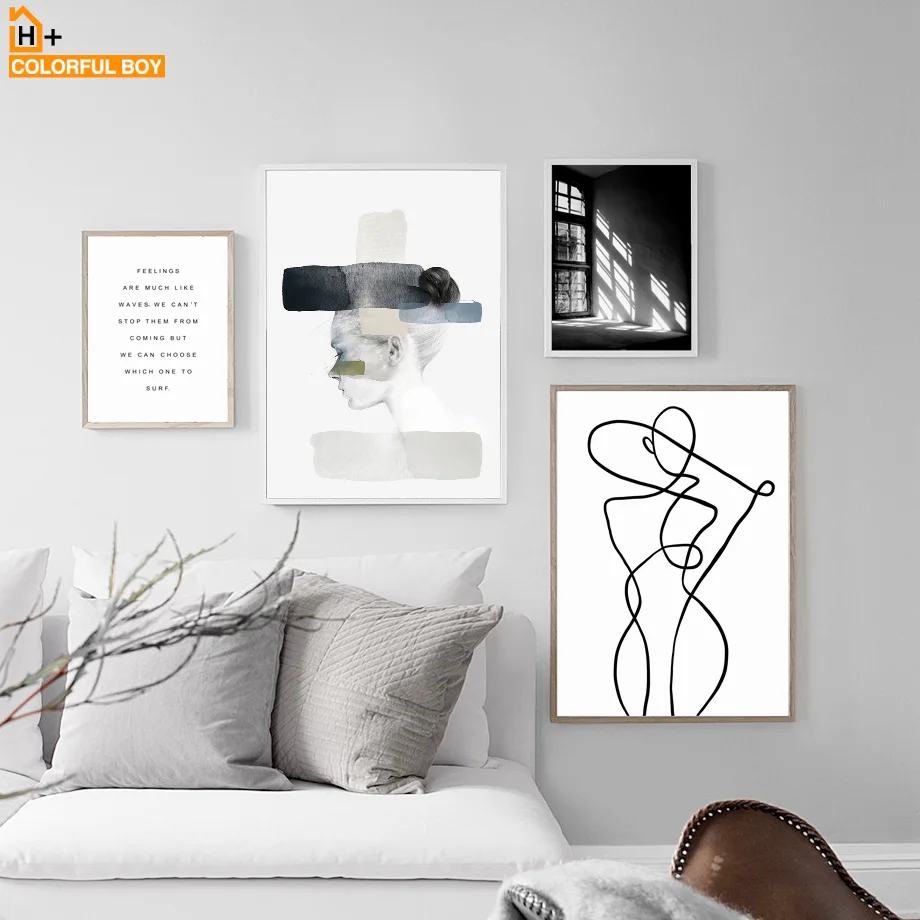 

Wall Art Canvas Print Black White Abstract Girl Canvas Painting Nordic Minimalism Posters And Prints Kids Wall Pictures Bedroom