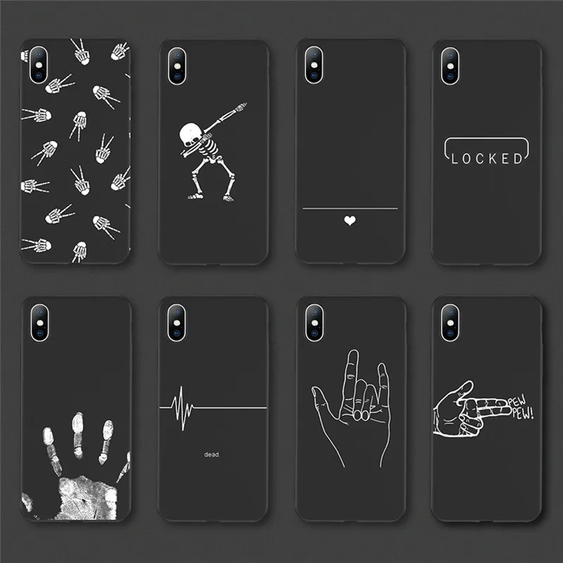 

Tikitaka Line Art Painting Case For iPhone X XS XR XS Max Black Fashion Pattern Shell For Iphone 8 8Plus Simple Scrub Back Cover