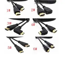 HDMI на правый угол мини HDMI микро Hdmi весна локон гибкий кабель V1.4 DSLR hdmi кабели для передачи изображения с высоким разрешением