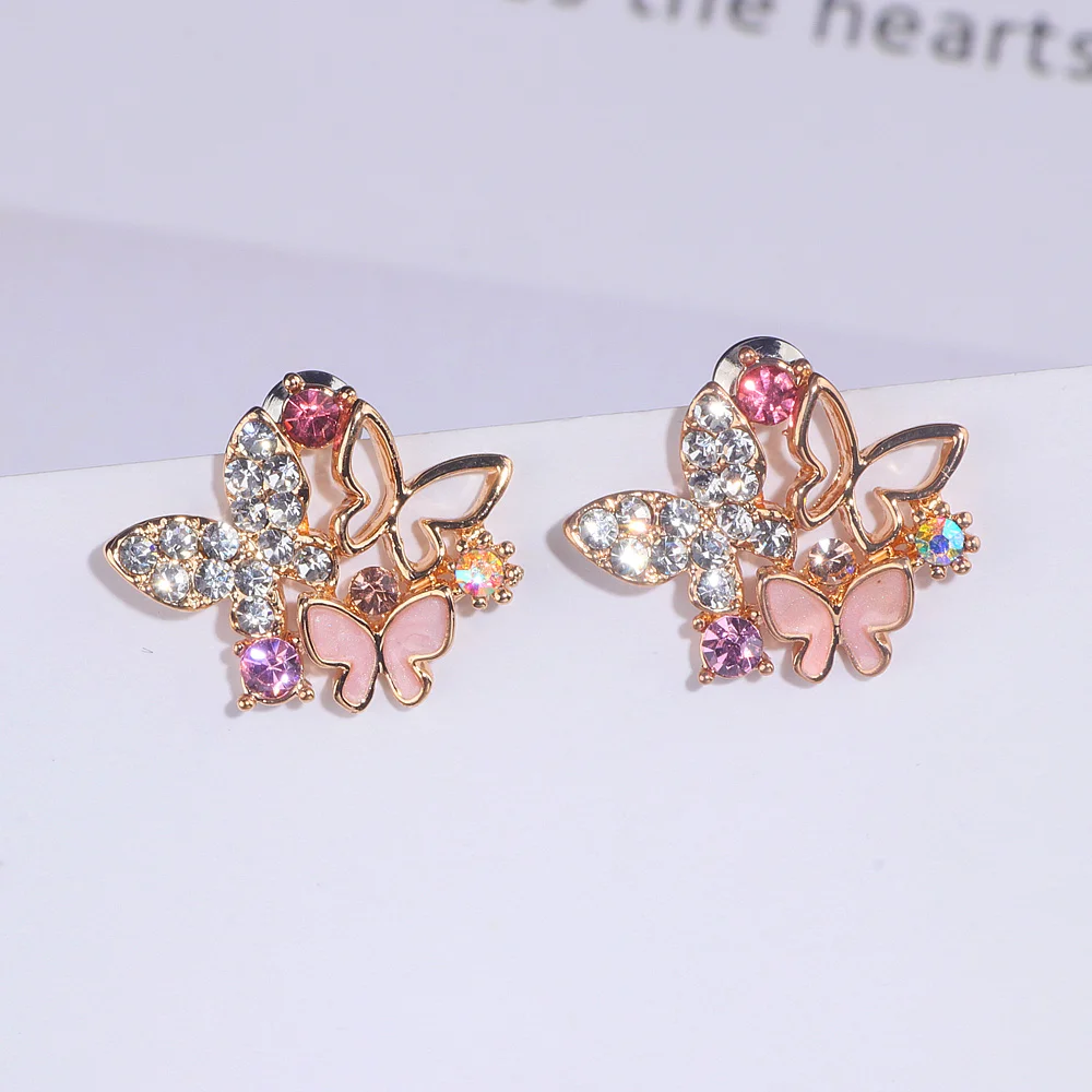 Elegant Cute Hollow Shiny Colorful Crystal Butterfly Stud Earrings For Women Girls Fashion Jewelry Women Earrings Brincos WX201