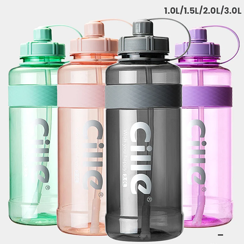 

New Arrival 2000ml/3000ml Large Capacity Plastic bottle Sport Drinking bottle with strap Straw portable Water Bottle BPA Free