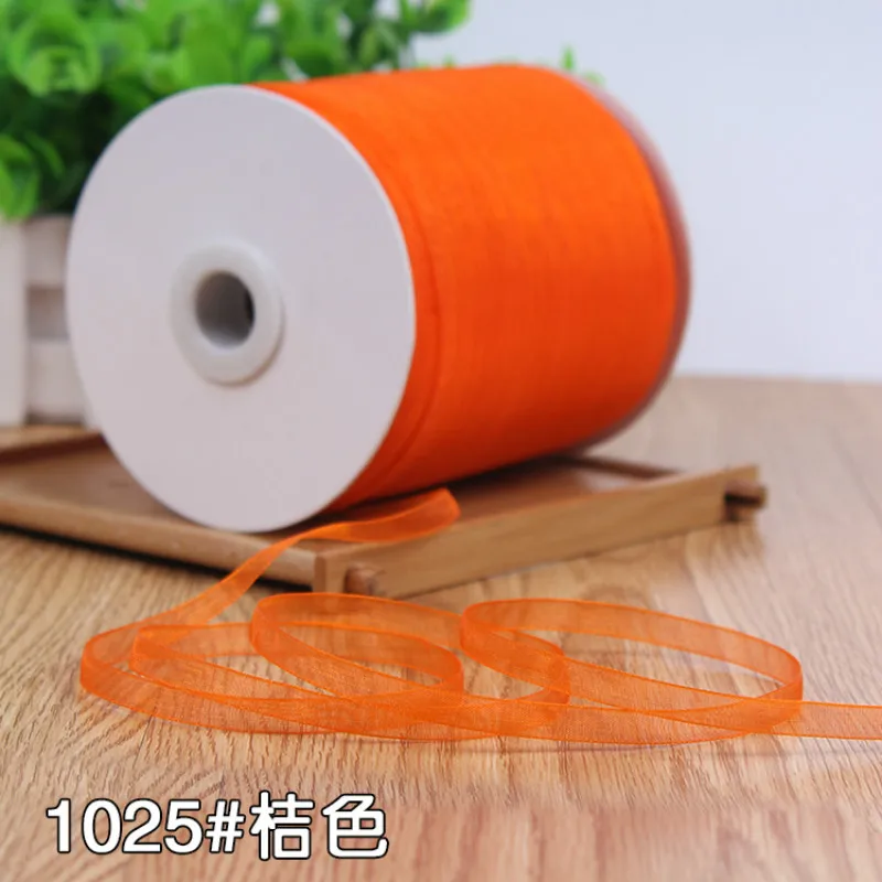 

6MM Orange Long Pretty Organza Ribbon Wedding Party Decoration Invitation Card Wrapping Scrapbooking Supplies Riband 10 meters