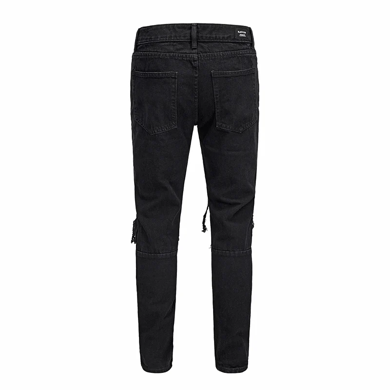 Черные рваные джинсы мужские вымытые потертые узкие джинсовые штаны для уличного бега модные джинсы до колена на молнии в стиле хип-хоп