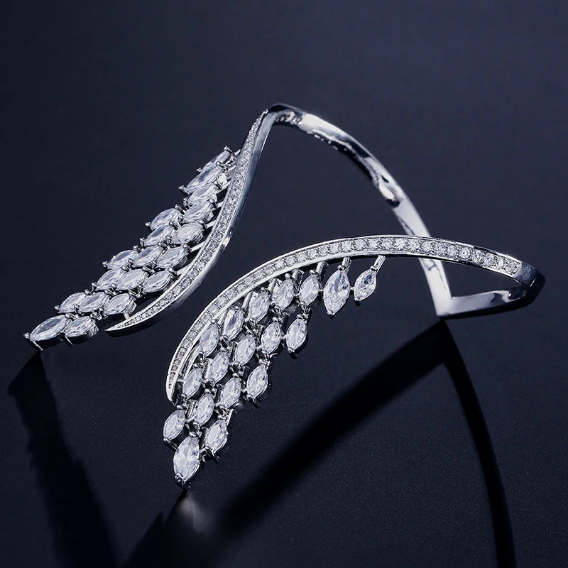 UILZ кристалл в форме крыльев ювелирные изделия AAA кубический цирконий Мода багет Браслет манжета браслет для женщин подарок UB2011