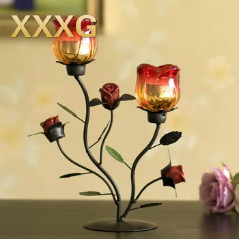 

XXXG / /romantic candlelight dinner, wrought iron roses, candlestick frame creative glass products European soft adornment place