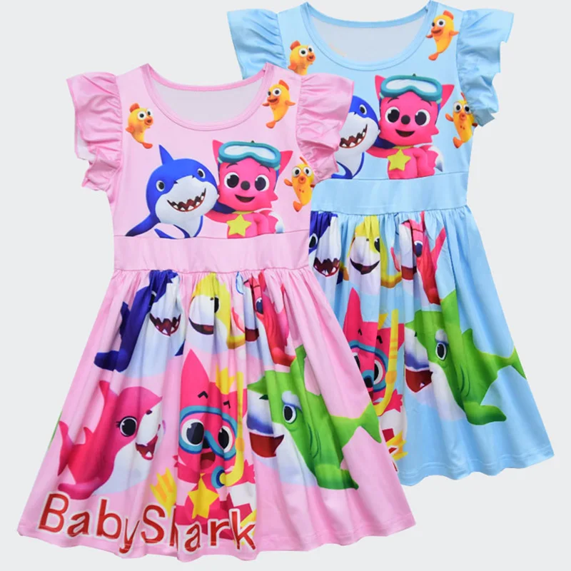 

Summer New Fashion Girl Dress Kids Cartoon Shark Printing Princess Loveliness Dresses Baby Dress