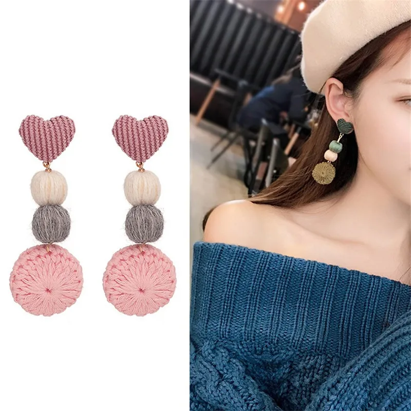 

2018 Fashion Heart ball Earring For Women Cartoon Winter Bow Earrings Party Earring gift Jewelry