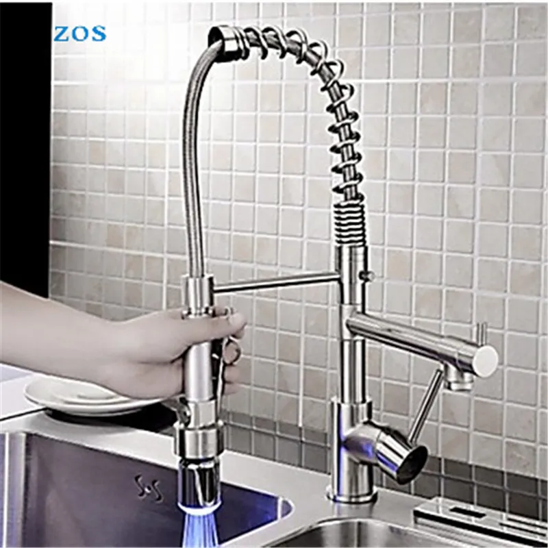 Kitchen Sink Faucet Free Rotatable Two Spout Pull Out Down Spray Waterfall Chrome Polish Brass Deck Mount Mixer Wash Furnitures