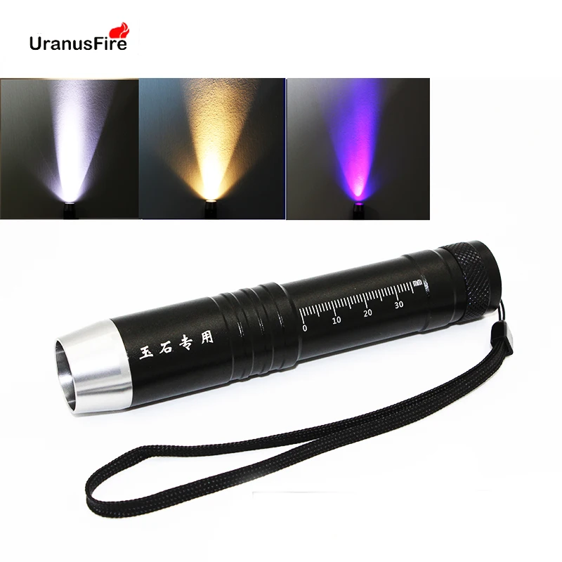 

Portable white/yellow LED Flashlight UV light 395nm blacklight LED pen torch for Gem Amber Jade Money Identification