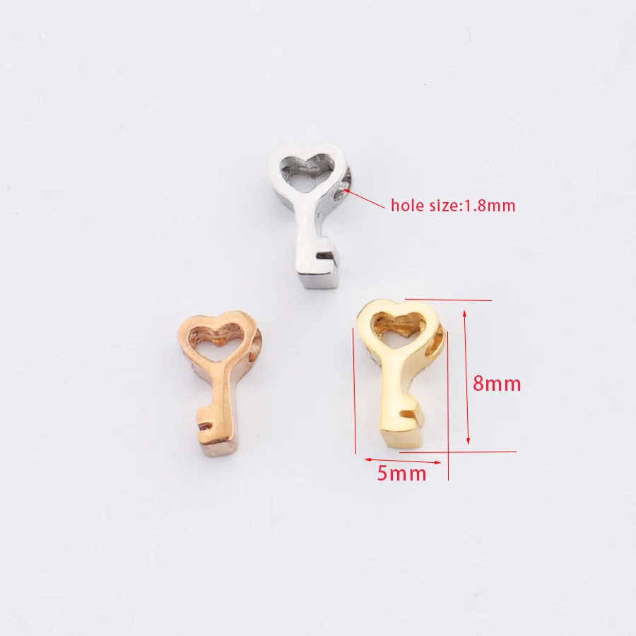 

Fnixtar Mirror Polished 1.8mm Small Hole Bead Stainless Steel Hollow Love Heart Key Charm Beads Jewelry 5*8mm 20piece/lot