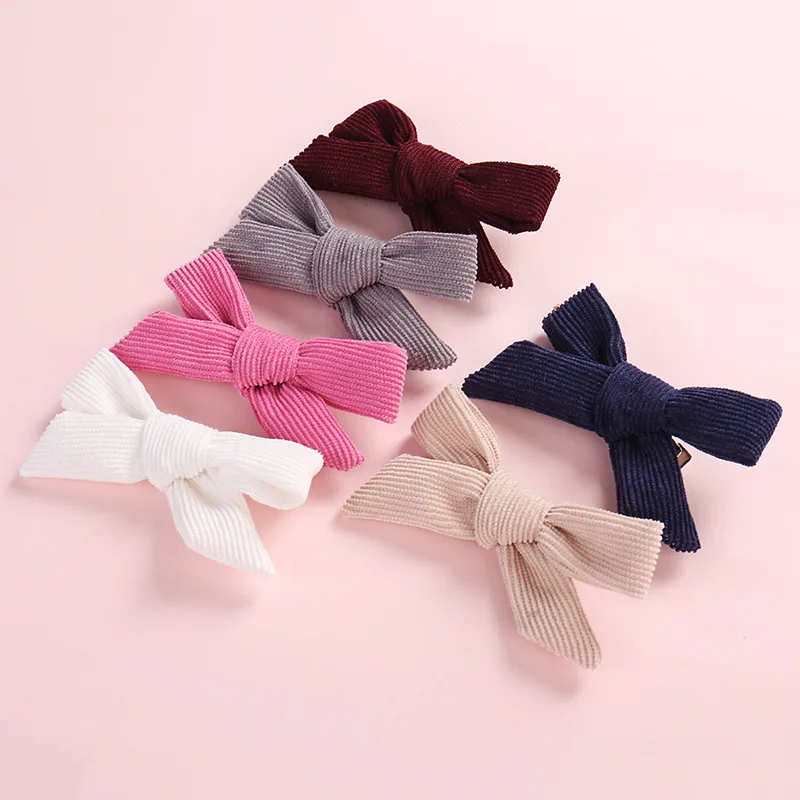 

2018 Winter Corduroy BOW Hair Clip or Headband, Hand Tied Bow Nylon Headbands, Baby Shower Gift, Girls Hair Accessories