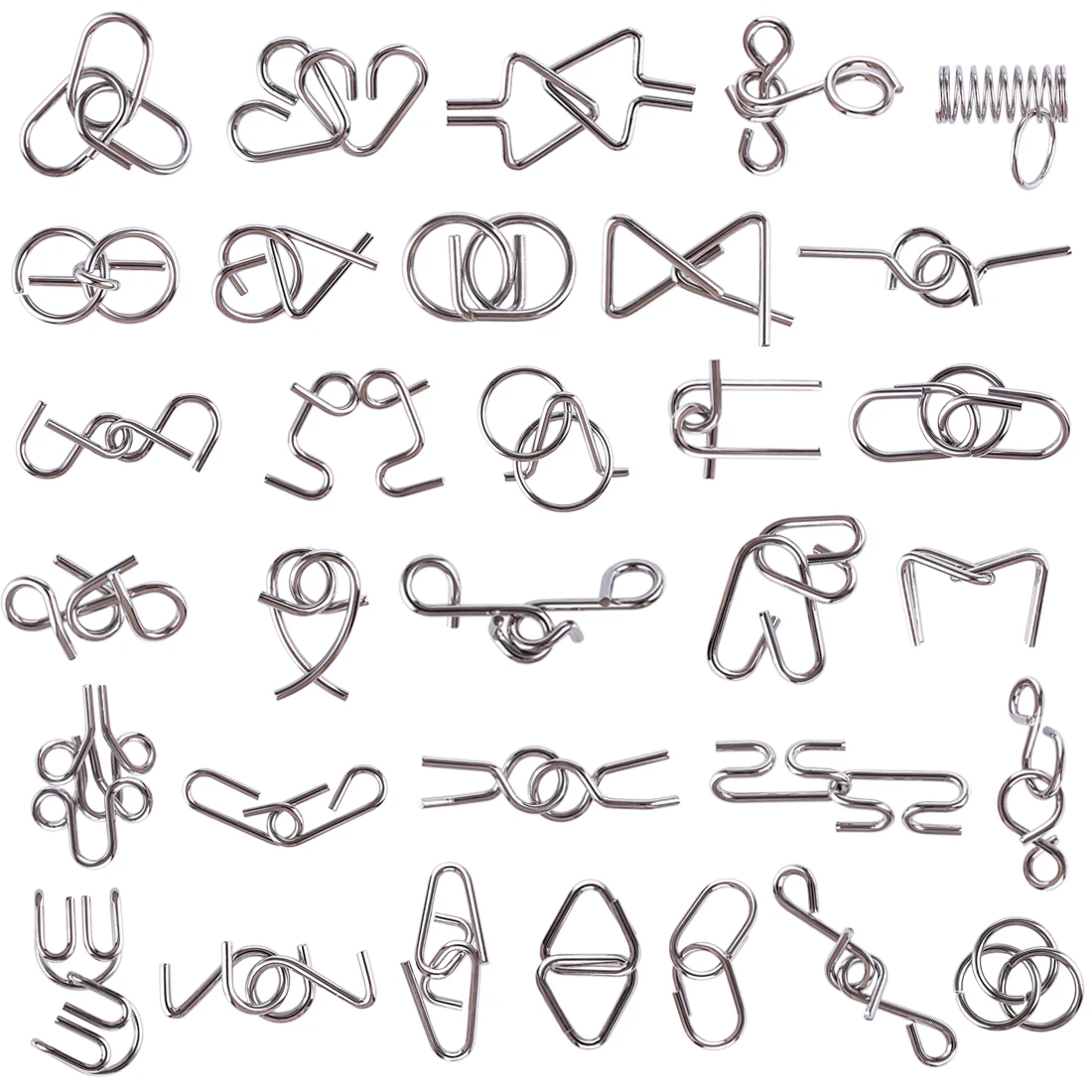 32Pcs Classic IQ Montessori Metal Wire Puzzle Baffling Brain Teaser Magic Rings Puzzles Game Toys for Adults Children Kids Gifts