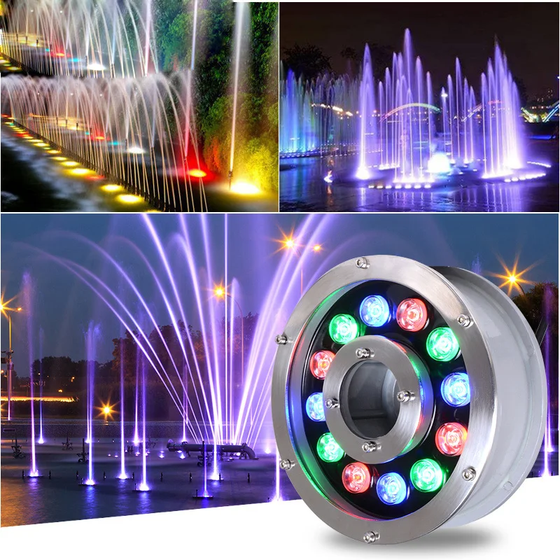 

Fanlive 5pcs/lot Underwater Lights For Fountains Ponds 6W 9W 12W 18W IP68 DMX512 RGB DC12V/24V Swimming Pool Light Fishing