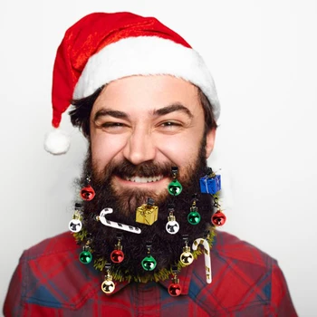 

Christmas Ball Ornaments Shiny Easy Attach High Gloss Facial Hair Clips Beard Bauble with Christmas hat For Holiday Events Party