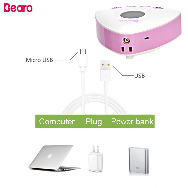 Bearo Electric Breast Pumps LED Display USB Rechargeable Battery BPA Free Powerful Nipple Suction Breast Feeding With Box