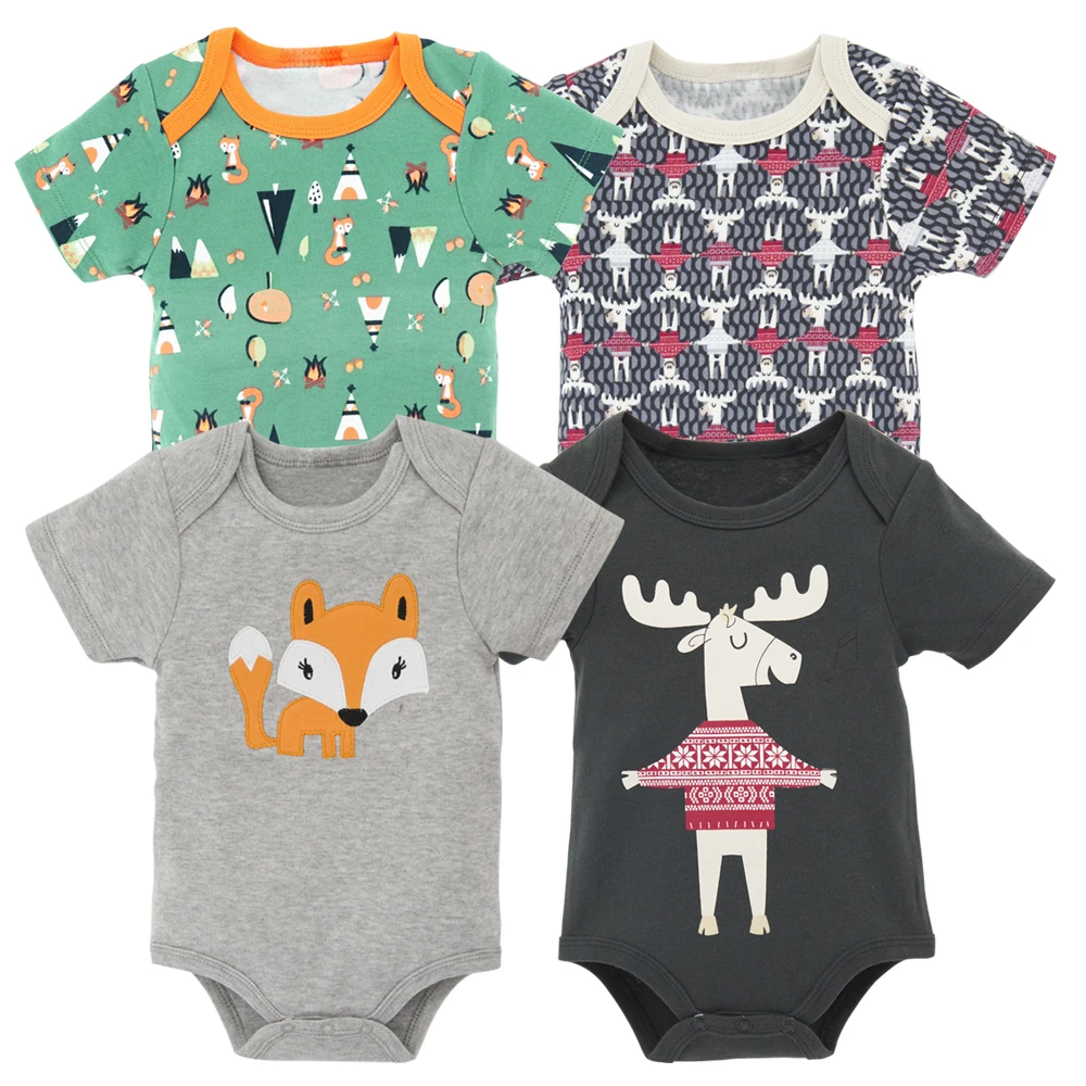 

Cotton Short Sleeve Baby Bodysuit 4PCS Summer Newborn Cartoon Body Baby Short Sleeve Underwear Infant Boy Girl Pajamas Clothes