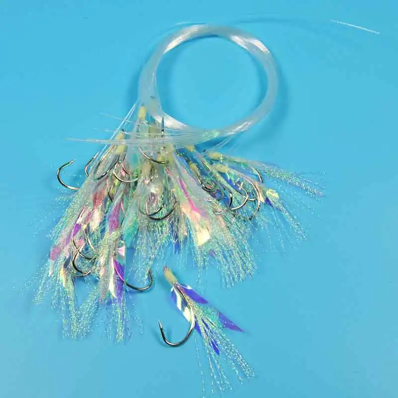 Flash de Pescador Plataformas de Pele de Peixe com Líder Sabiki Fluorcarbono 100 Pcs no Mar