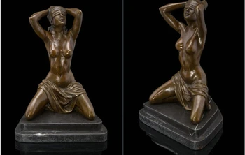 

Art Deco Sculpture Nude Woman Girl Erotic Female Body Eyes Covered Bronze Statue