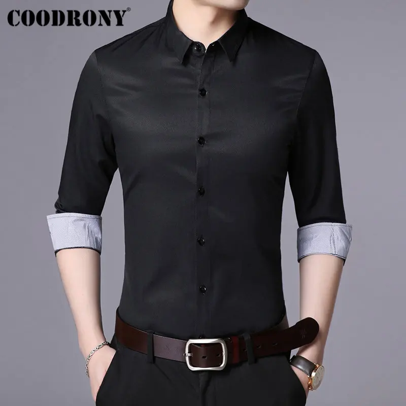 Черный COODRONY, брендовая мужская рубашка, мягкий хлопок, Camisa Masculina, осень, Новое поступление, рубашка с длинным рукавом, мужская, деловая, повседневная, мужские рубашки, 96025 - Цвет: Черный
