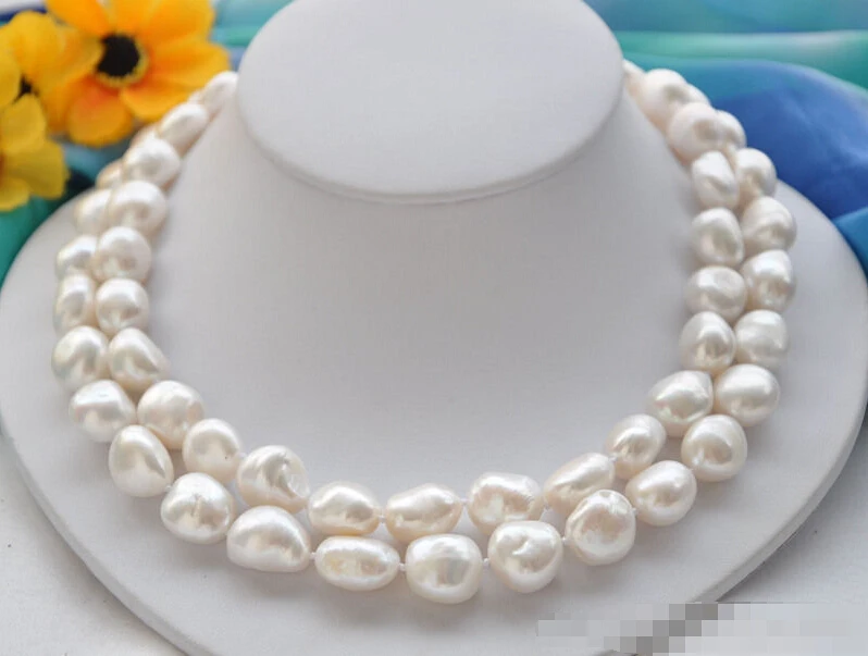 

Z5566 REAL 2row 18" 13mm WHITE BAROQUE FRESHWATER PEARL NECKLACE AAA