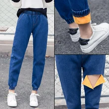 Новинка, Осень-зима, джинсы для женщин, плюс размер, джинсы с эластичной резинкой на талии, штаны-шаровары, плюс бархат, Теплые повседневные свободные штаны, S-3XL брюки