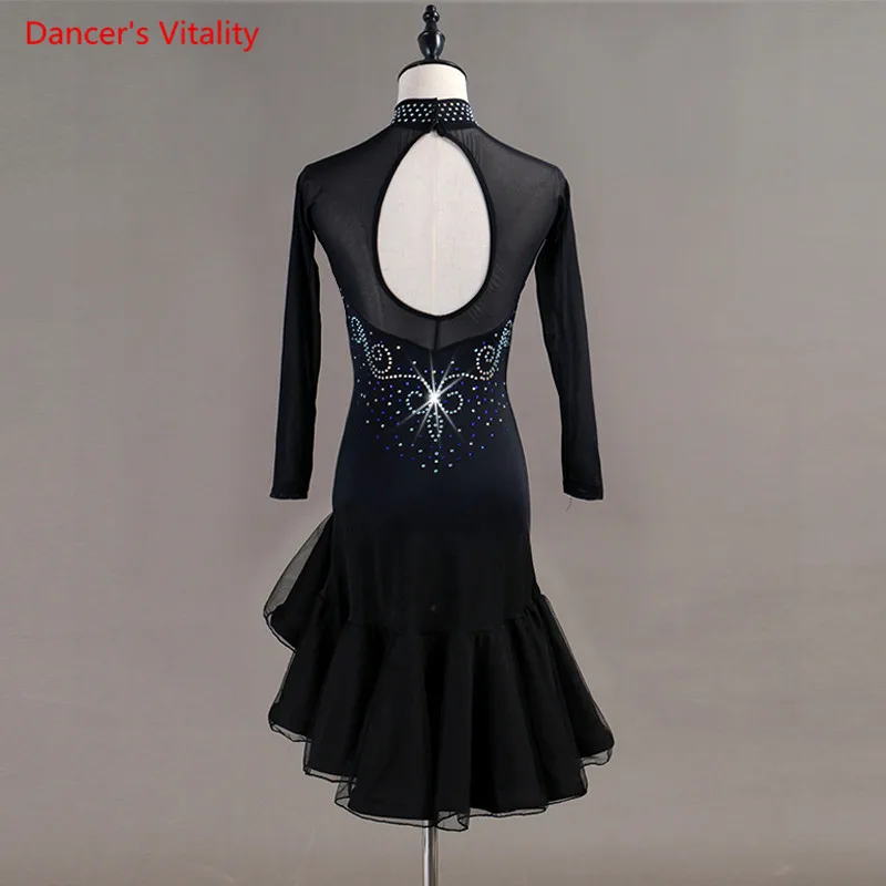 Custom Made NEW Women's Latin Long Sleeves Dance Costumes Dress Skirt Salsa Samba Cha-Cha Latin Dance Dress