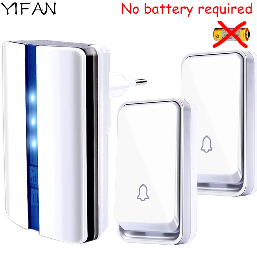 

YIFAN New self powered Wireless DoorBell Waterproof no battery EU Plug smart Door bell 2 button 1 receiver LED light 110V 220V