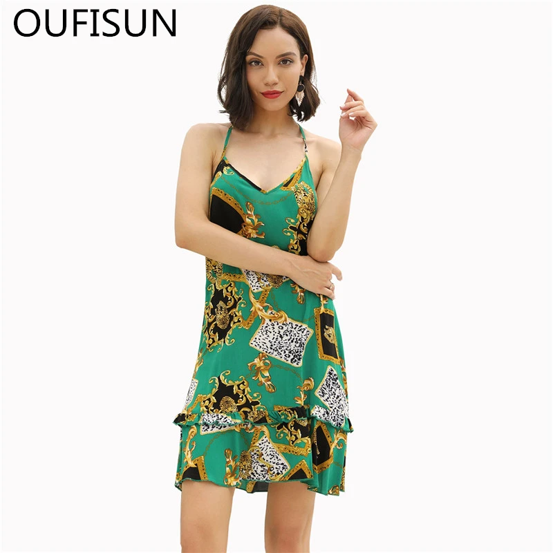 Oufisun сексуальное платье с v-образным воротом, с низким вырезом на спине вечерние модное платье с открытой спиной, без рукавов, мини-платье