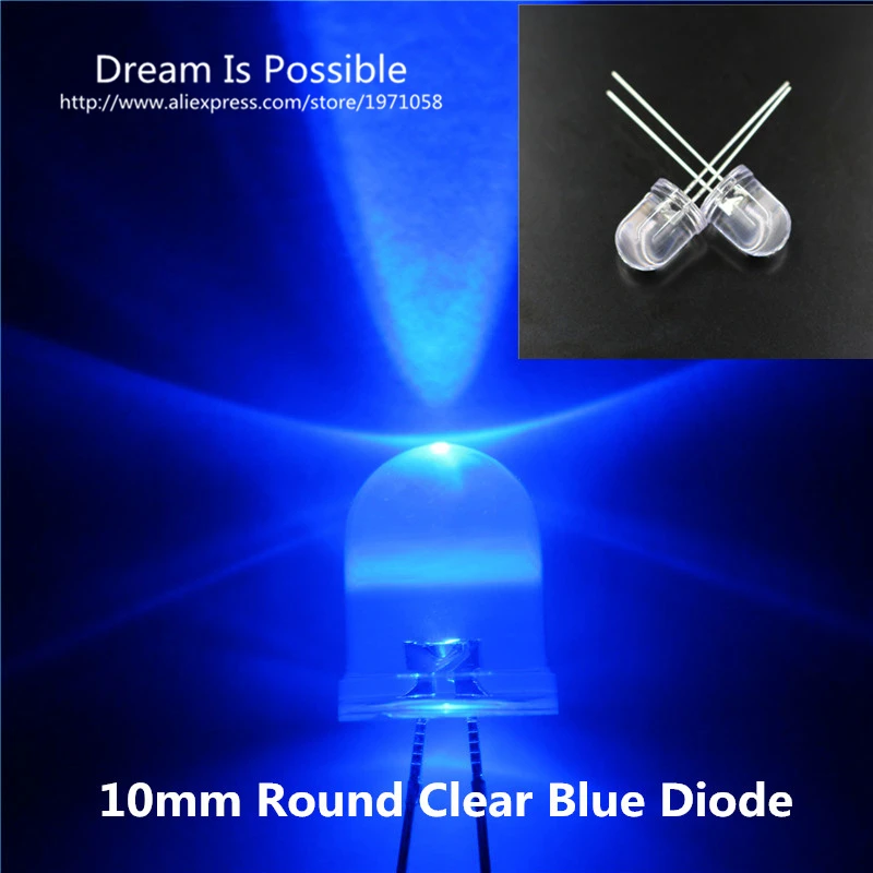 50 X LED 10mm Blue Ultra Bright Lamp Light Bulb 10MM Round top Emitting Diodes Electronic Components Energy Saving | Электронные