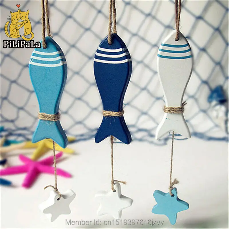 

6pc Starfish Hung Nautical Beach Decor Hang Small Adorn Crafts Wood Fish Decorated Marine Pendant DIY Kid Room Decoratie